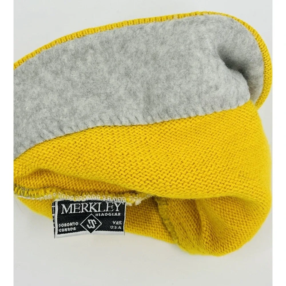 Vintage Merkley Headgear Yellow Beanie Wool Knit Breckenridge Hat Fleece Lined
